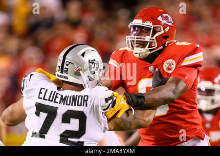 Las Vegas Raiders guard Jermaine Eluemunor (72) prays before an NFL  football game against the Tennessee Titans Sunday, Sept. 25, 2022, in  Nashville. (AP Photo/Mark Zaleski Stock Photo - Alamy