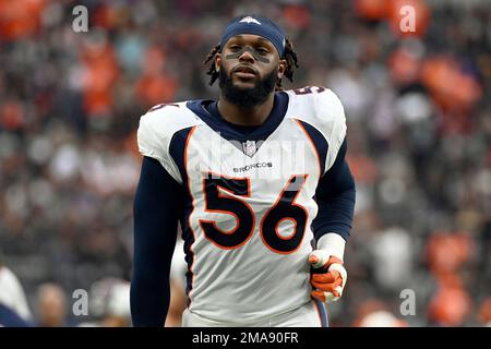 Denver Broncos linebacker Baron Browning (56) during the first half of an  NFL football game against the Las Vegas Raiders, Sunday, Oct 2, 2022, in  Las Vegas. (AP Photo/Rick Scuteri Stock Photo - Alamy