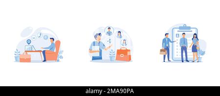 Remote worker abstract concept, Employee sharing abstract concept , Candidates abstract concept , set flat vector modern illustration Stock Vector