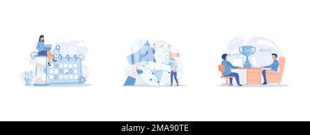 Deadline abstract concept, Macromarketing abstract concept, Workout fashion abstract concept , set flat vector modern illustration Stock Vector