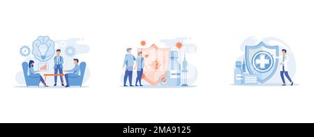 Brainstorming abstract concept , Coronavirus vaccine abstract concept , Vaccination program abstract concept, set flat vector modern illustration Stock Vector