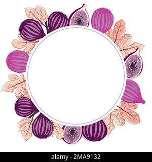 Fig fruits round frame in trend style Stock Vector