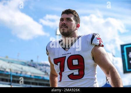 Houston Texans center Jimmy Morrissey (79) looks on during the NFL football  team's training camp at Houston Methodist Training Center, on Wednesday,  July 26, 2023, in Houston. (AP Photo/Maria Lysaker Stock Photo - Alamy