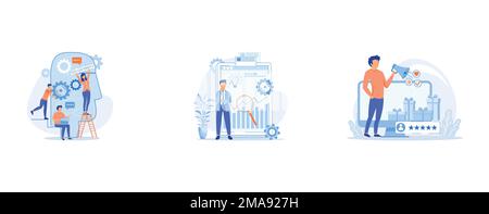 Artificial intelligence abstract concept , Business Intelligence abstract concept, Brand ambassador abstract concept, set flat vector modern illustrat Stock Vector