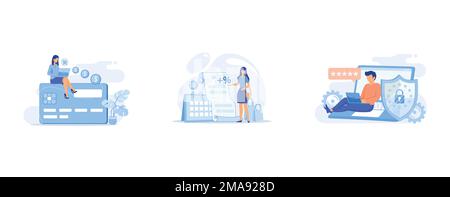 Plastic money abstract concept , Deferment of payment abstract concept, Cyber security software abstract concept, set flat vector modern illustration Stock Vector