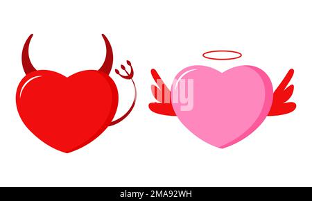 Angel and Devil hearts isoleted on white background Stock Vector