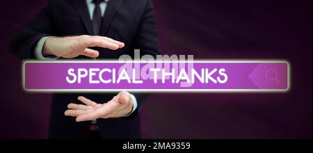 Sign displaying Special Thanks. Business approach expression of appreciation or gratitude or an acknowledgment Stock Photo