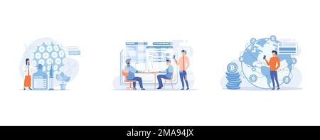 HPV vaccination abstract concept, System software development abstract concept, FinTech technology abstract concept , set flat vector modern illustrat Stock Vector