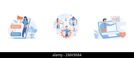 Online activism abstract concept, Social role abstract concept, Telehealth abstract concept, set flat vector modern illustration Stock Vector