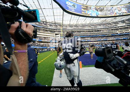 Dallas Cowboys defensive tackle Neville Gallimore runs a drill during the  NFL football team's training camp Monday, July 31, 2023, in Oxnard, Calif.  (AP Photo/Mark J. Terrill Stock Photo - Alamy