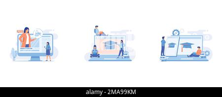 Fashion blogger tips, Color theory online studying, Maths online course, set flat vector modern illustration Stock Vector