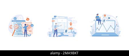 Debugging firewall, Microblogging platform user, Net surfing, set flat vector modern illustration Stock Vector