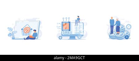 Purchase ban, online store website error, cancel buying, Online database, cloud disk, Retirement budget planning, set flat vector modern illustration Stock Vector