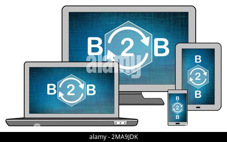 B2b concept shown on different information technology devices Stock Photo