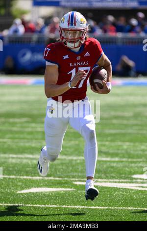 Kansas quarterback Jason Bean (17) runs the ball against Iowa State ...