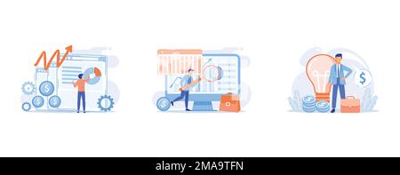 Business enterprise strategy, Company development statistics, Launching startup project, set flat vector modern illustration Stock Vector