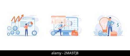 Business enterprise strategy, Company development statistics, Launching startup project, set flat vector modern illustration Stock Vector