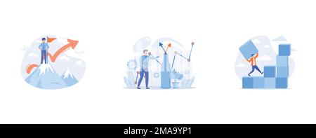 Ambitious businessman on top, Successful testing, Self made businessman, set flat vector modern illustration Stock Vector