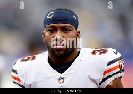 Chicago Bears fullback Khari Blasingame (35)warms up before taking on the  New York Giants in an NFL football game Sunday, Oct. 2, 2022, in East  Rutherford, N.J. (AP Photo/Adam Hunger Stock Photo 