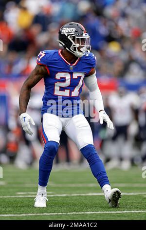 New York Giants cornerback Jason Pinnock (27) reacts against the Washington  Commanders during an NFL football game Sunday, Dec. 4, 2022, in East  Rutherford, N.J. (AP Photo/Adam Hunger Stock Photo - Alamy