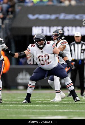 Chicago Bears guard Lucas Patrick (62) celebrates a Bears