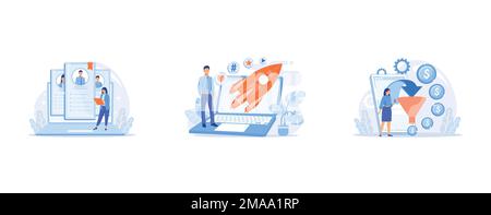 Human resource management, Successful internet marketing, Funnel sales strategy, set flat vector modern illustration Stock Vector
