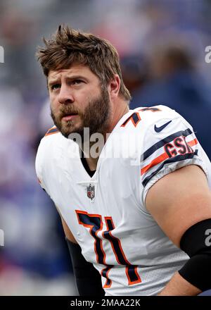 Chicago Bears offensive tackle Riley Reiff (78) and offensive tackle  Lachavious Simmons (73) attempt to block Cleveland Browns defensive tackle  Perrion Winfrey (97) during an NFL preseason football game, Saturday Aug.  27