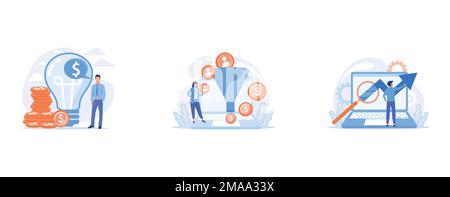 Intellectual property, Sales funnel, Software testing, set flat vector modern illustration Stock Vector
