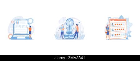 Client database analysis, Income increase strategy, Loyalty stars, set flat vector modern illustration Stock Vector