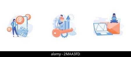 Online banking technology, Business strategy, success key, Newsletter profitable promotional campaign, set flat vector modern illustration Stock Vector