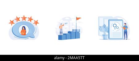 Customer experience, feedback, Business vision, prediction and forecasting, Instruction manual, guide, set flat vector modern illustration Stock Vector