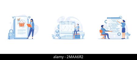 Online ordering, purchase making, buying goods on internet store website, Business accounting, profit growth, calculation, Computer science courses, s Stock Vector