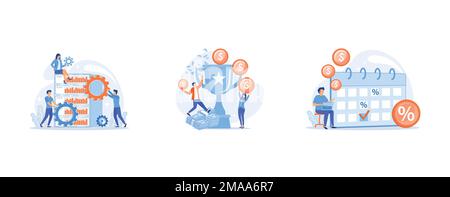 Server hardware maintenance, Money prize, trophy, deserved reward, Interest on deposit, profitable investment, fixed income, set flat vector modern il Stock Vector