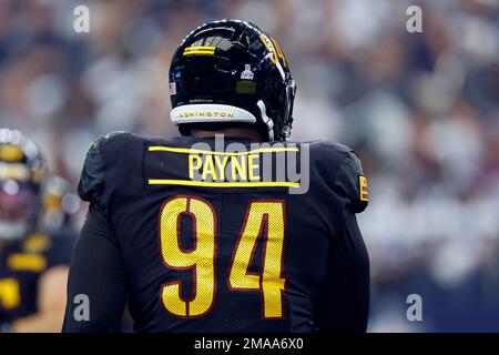 Santa Clara, California, USA. 24th Dec, 2022. Washington Commanders  defensive tackle Daron Payne (94) tackles San Francisco 49ers quarterback  Brock Purdy (13) after he passes ball on Saturday, December 24, 2022, at