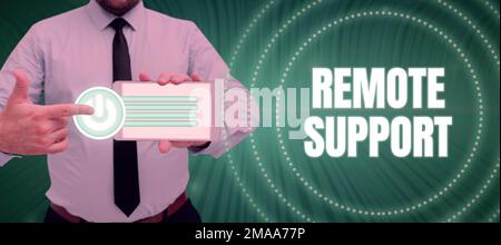 Sign displaying Remote Support. Word Written on help end-users to solve computer problems and issues remotely Stock Photo