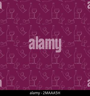 Seamless pattern with drawing in one line style soft drink booze party serving Stock Vector