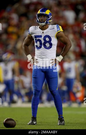 Linebacker (58) Justin Hollins of the Los Angeles Rams against the Dallas  Cowboys in an NFL football game, Sunday, Oct. 9, 2022, in Inglewood, Calif.  Cowboys won 22-10. (AP Photo/Jeff Lewis Stock Photo - Alamy