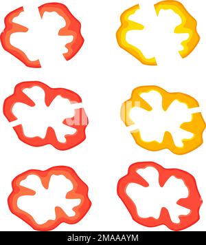 Red and yellow fresh paprika slices isolated drawing in flat style on a transparent background Stock Vector
