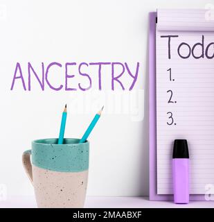 Text caption presenting Ancestry. Business idea the history or developmental process of a phenomenon object idea or style Stock Photo