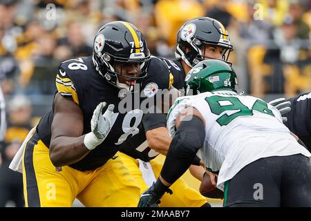 Pittsburgh Steelers guard James Daniels (78) blocks during an NFL football  game, Sunday, Oct. 9, 2022, in Orchard Park, NY. (AP Photo/Matt Durisko  Stock Photo - Alamy