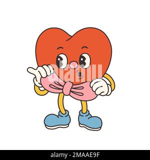 Trendy groovy Valentines day illustration. Retro cartoon style valentines day. 70s 60s aesthetics vintage vector. Stock Vector