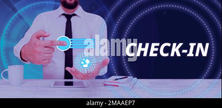 Conceptual caption Check In, Business idea Procedure by which an ...