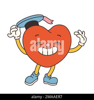 Trendy groovy Valentines day illustration. Retro cartoon style valentines day. 70s 60s aesthetics vintage vector. Stock Vector