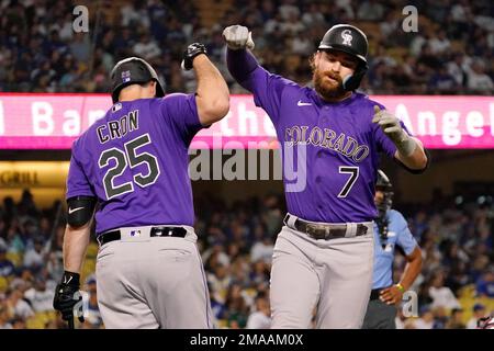 Colorado Rockies first baseman C.J. Cron (25) in the first inning of a  baseball game Wednesday, July 27, 2022, in Denver. (AP Photo/David  Zalubowski Stock Photo - Alamy