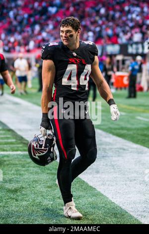 Atlanta Falcons linebacker Troy Andersen (44) works during the first half  of an NFL football game