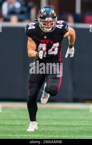 Atlanta Falcons linebacker Troy Andersen (44) walks off the field after an  NFL football game against