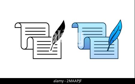 Document and feather pen. Old writing. Vector stock illustration. Stock Vector