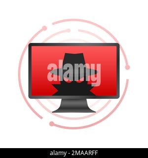 Spyware, Internet technology. Stop sign, Web icon. Danger symbol. Concept hacking computer. Vector illustration Stock Vector