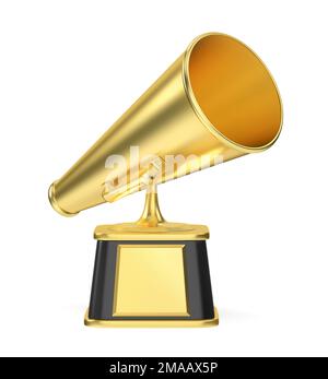 Retro megaphone gold trophy on white background, front view Stock Photo