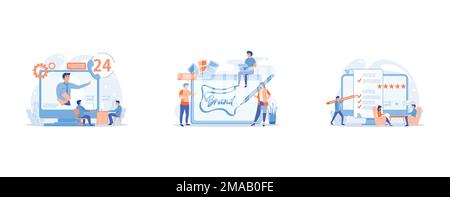 Tech support, clients assistance and hotline, help hotline, call centre, Corporate identity, company logo, name creating, Employment service, recruitm Stock Vector